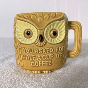 Vintage You Asked For Half A Cup Of Coffee Yellow Ochre Ceramic Owl Half Mug